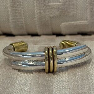 Vintage Modernist Taxco Chunky Brass and Sterling Silver Bracelet